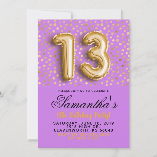 13th Birthday Gold Confetti Invitation (Front)