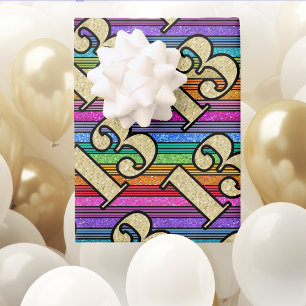 13th Birthday Gold Numbers Rainbow Stripe Glitter Wrapping Paper Sheet