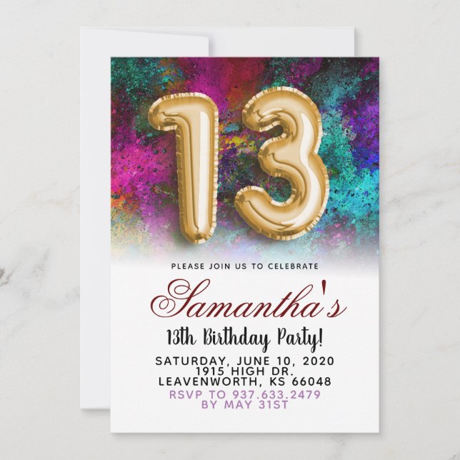 13th Birthday Gradient Invitation (Front)