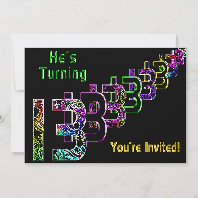 13th Birthday, Invitation, Abstract Numbers, Boy Invitation (Front)