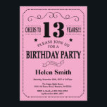 13th Birthday Invitation Black and Pink<br><div class="desc">13th Birthday Invitation Black and Pink Typography. Black and Pink Background. Kids Birthday. Male Men or Women Birthday. Kids Boy or Girl Lady Teen Teenage Bday Invite. 13th 15th 16th 18th 20th 21st 30th 40th 50th 60th 70th 80th 90th 100th. Any Age. For further customisation, please click the "Customise it"...</div>