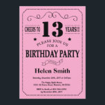 13th Birthday Invitation Black and Pink<br><div class="desc">13th Birthday Invitation Black and Pink Typography. Black and Pink Background. Kids Birthday. Male Men or Women Birthday. Kids Boy or Girl Lady Teen Teenage Bday Invite. 13th 15th 16th 18th 20th 21st 30th 40th 50th 60th 70th 80th 90th 100th. Any Age. For further customisation, please click the "Customise it"...</div>