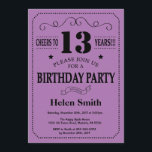 13th Birthday Invitation Black and Purple<br><div class="desc">13th Birthday Invitation Black and Purple Typography. Black and Purple Lilac Lavender Violet Background. Kids Birthday. Male Men or Women Birthday. Kids Boy or Girl Lady Teen Teenage Bday Invite. 13th 15th 16th 18th 20th 21st 30th 40th 50th 60th 70th 80th 90th 100th. Any Age. For further customisation, please click...</div>