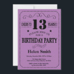 13th Birthday Invitation Black and Purple<br><div class="desc">13th Birthday Invitation Black and Purple Typography. Black and Purple Lilac Lavender Violet Background. Kids Birthday. Male Men or Women Birthday. Kids Boy or Girl Lady Teen Teenage Bday Invite. 13th 15th 16th 18th 20th 21st 30th 40th 50th 60th 70th 80th 90th 100th. Any Age. For further customisation, please click...</div>