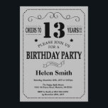 13th Birthday Invitation Black and Silver Grey<br><div class="desc">13th Birthday Invitation Black and Silver Grey Typography. Black and Silver Grey Grey Background. Kids Birthday. Male Men or Women Birthday. Kids Boy or Girl Lady Teen Teenage Bday Invite. 13th 15th 16th 18th 20th 21st 30th 40th 50th 60th 70th 80th 90th 100th. Any Age. For further customisation, please click...</div>