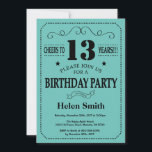 13th Birthday Invitation Black and Teal<br><div class="desc">13th Birthday Invitation Black and Teal Typography. Black and Teal Background. Kids Birthday. Male Men or Women Birthday. Kids Boy or Girl Lady Teen Teenage Bday Invite. 13th 15th 16th 18th 20th 21st 30th 40th 50th 60th 70th 80th 90th 100th. Any Age. For further customisation, please click the "Customise it"...</div>