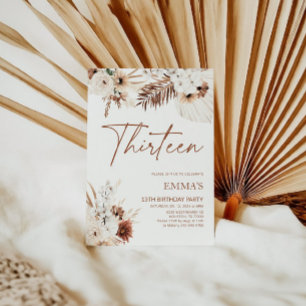 13TH Birthday Invitation Boho Pampas
