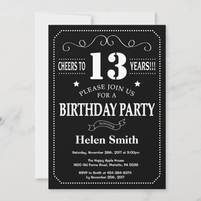 13th Birthday Invitation Chalkboard (Front)