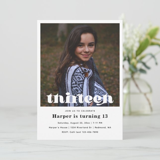 13th Birthday Invitation | Minimalist Birthday (Standing Front)