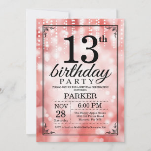 13th Birthday Invitation Red Glitter