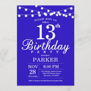 13th Birthday Invitation Royal Blue