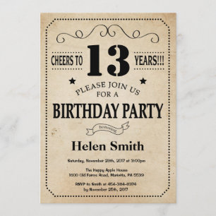 13th Birthday Invitation Rustic Vintage Retro