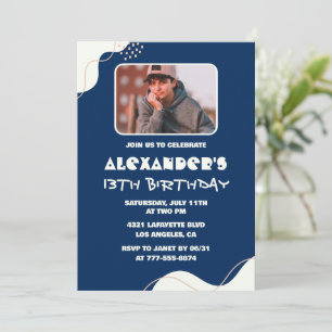 13th birthday invitations Boy Photo Simple Navy