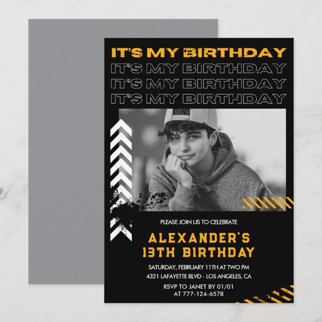 13th birthday invitations boy Photo Spray paint (Front/Back)
