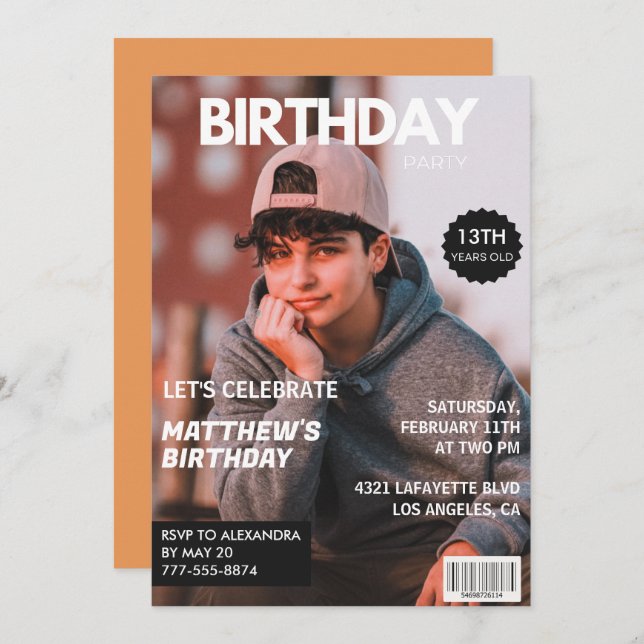 13th birthday invitations for him Magazine Cover (Front/Back)