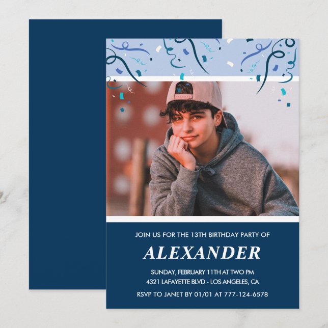 13th birthday invitations Photo Navy Blue (Front/Back)