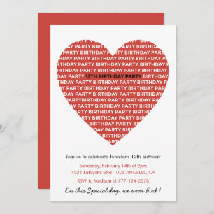 13th birthday invitations Typography Red Black
