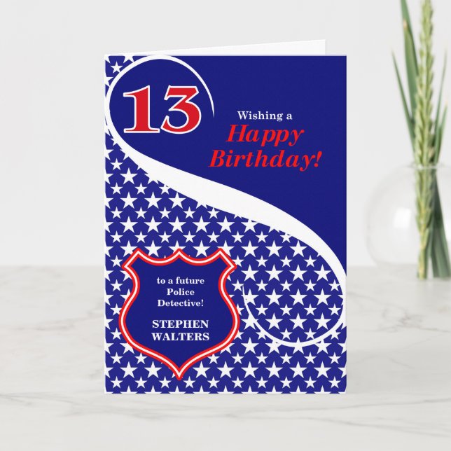 13th Birthday Law Enforcement Theme with Name Card (Front)