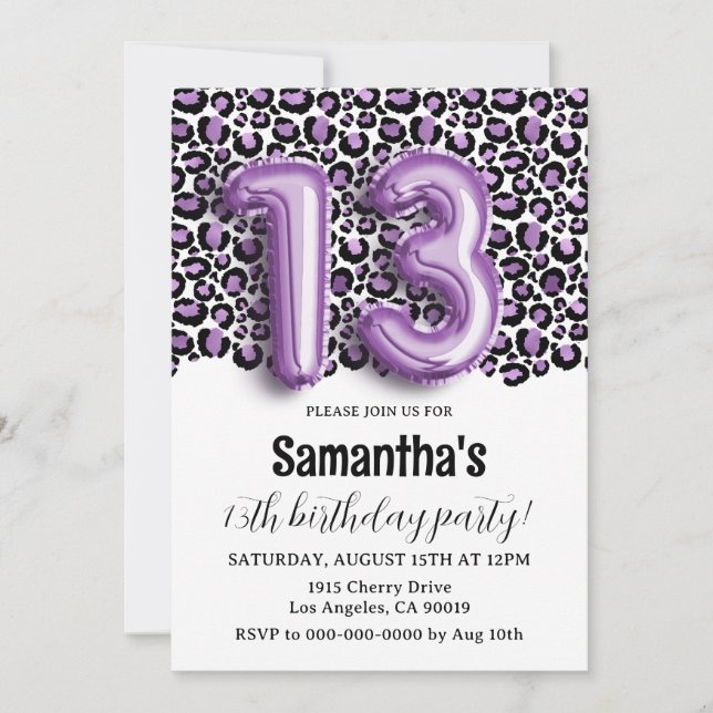 13th Birthday Leopard Animal Print Invitation (Front)