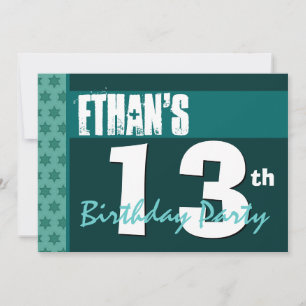 13th Birthday Modern For Him Green X208 Invitation