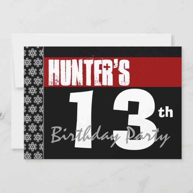 13th Birthday Modern For Him Red White Black G206 Invitation (Front)