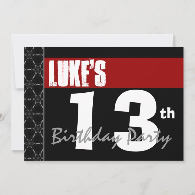 13th Birthday Modern For Him Red White Black G213 Invitation (Front)