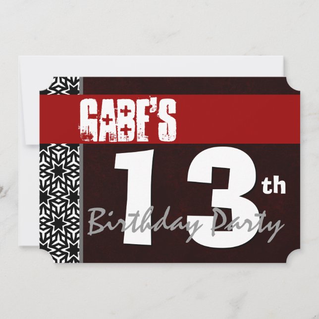 13th Birthday Modern For Him Red White Black G213A Invitation (Front)