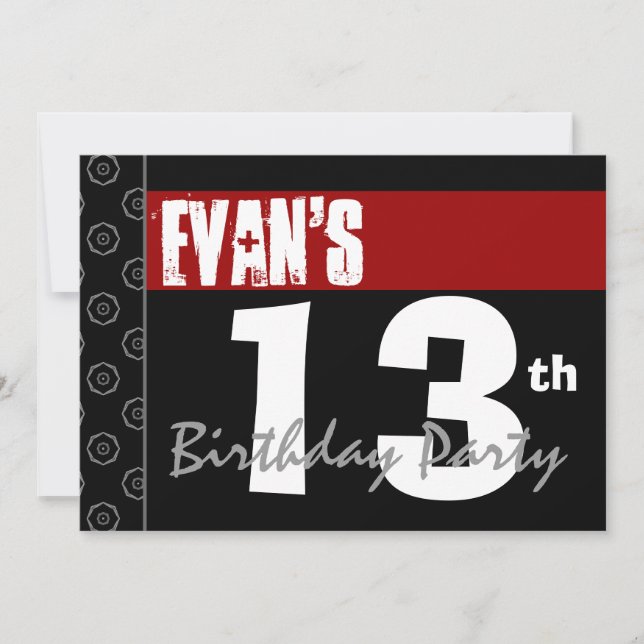 13th Birthday Modern For Him Red White Black G215 Invitation (Front)