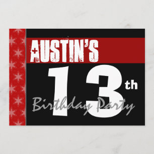 13th Birthday Modern For Him Red White Black X200 Invitation