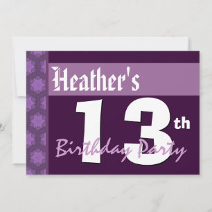 13th Birthday Modern Purple X211 Invitation
