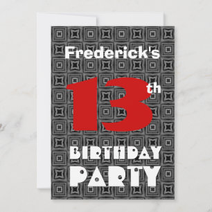 13th Birthday Modern Teen Black and White Pattern Invitation