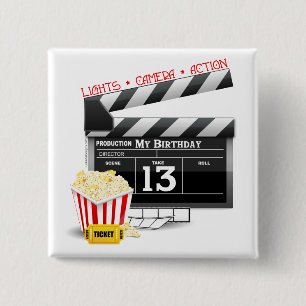 13th Birthday Movie Party 15 Cm Square Badge