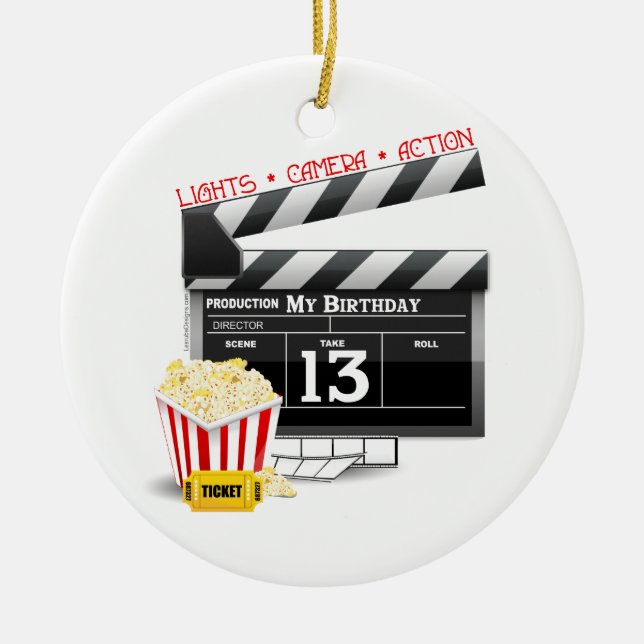 13th Birthday Movie Party Ceramic Tree Decoration (Front)
