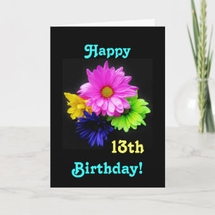 13th Birthday Neon daisies Card