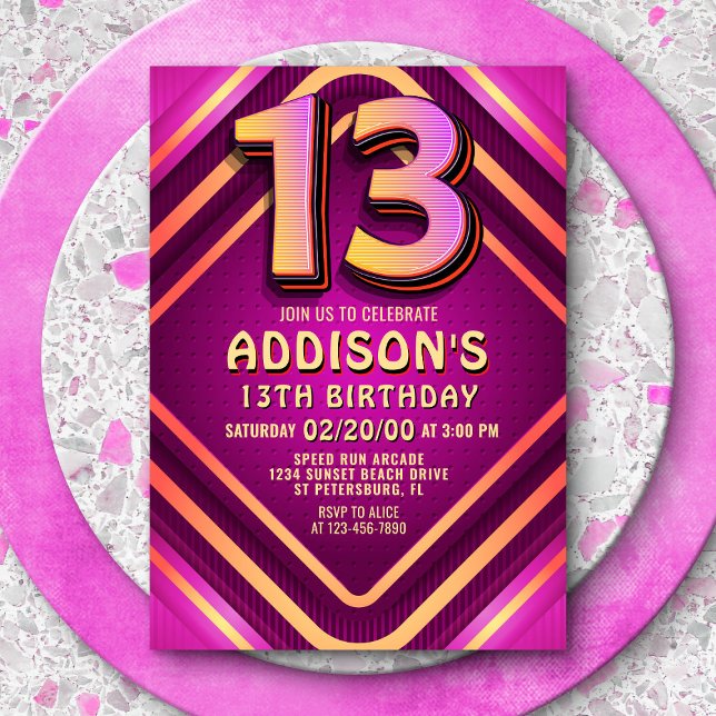 13th Birthday Neon Invitation (Creator Uploaded)