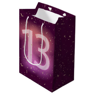 13th Birthday Neon Sign with Gold Confetti Medium Gift Bag
