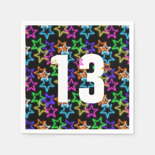 13th Birthday Neon Stars On Black Napkin