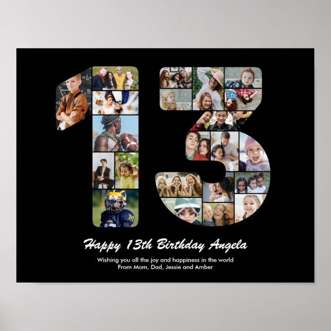 13th Birthday Number 13 Custom Photo Collage Poster (Front)