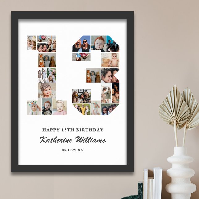 13th Birthday Number 13 Custom Photo Collage Poster (Creator Uploaded)