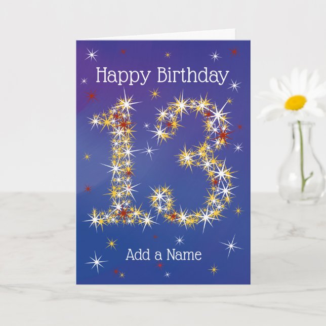 13th Birthday - Number 13 in Stars - Blue - Age 13 Card (Small Plant)