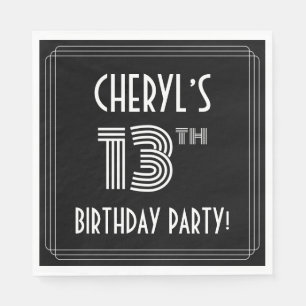 13th Birthday Party: Art Deco Style + Custom Name Napkin