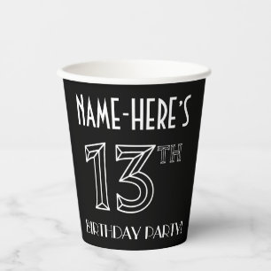 13th Birthday Party: Art Deco Style + Custom Name Paper Cups