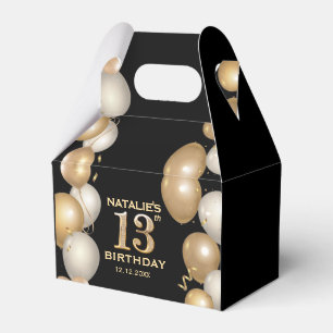 13th Birthday Party Black and Gold Balloons Favour Box
