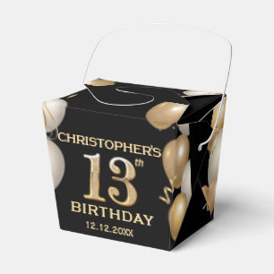 13th Birthday Party Black and Gold Balloons Favour Box