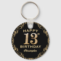 13th Birthday Party Black and Gold Glitter Frame