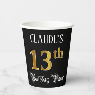 13th Birthday Party — Fancy Script, Faux Gold Look Paper Cups
