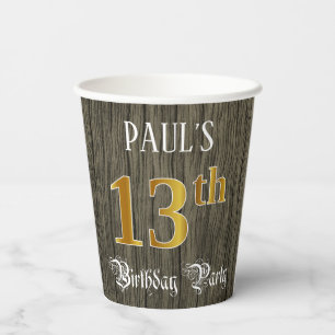 13th Birthday Party — Faux Gold & Faux Wood Look Paper Cups