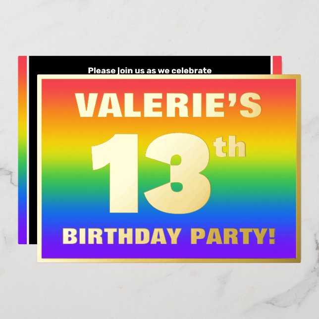 13th Birthday Party: Fun, Colourful Rainbow Patter (Front/Back)