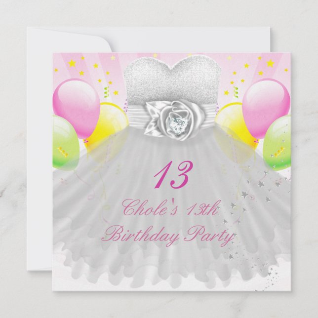 13th Birthday Party Girls 13 Teen Invitation (Front)