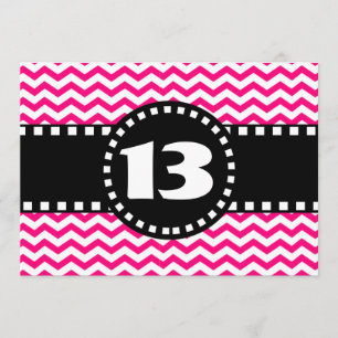 13th Birthday Party Hot Pink Chevrons V01R Invitation